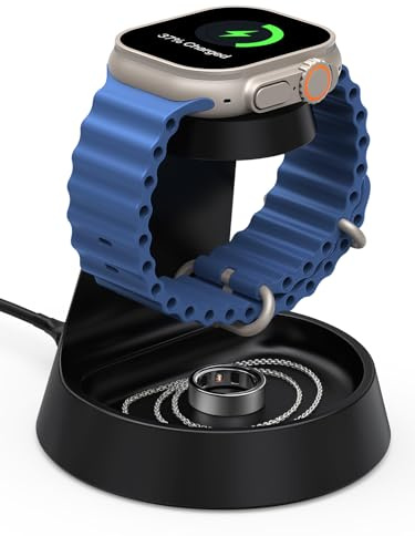 Fast Charging for Apple Watch Charger Stand with Storage Tray for iWatch | 5W iWatch Charger for Apple Watch 11-7/Ultra 1-3/SE 3, 2.5W for Series 1-6/SE 1/SE 2, Desk Bedside Organizer Charging Station