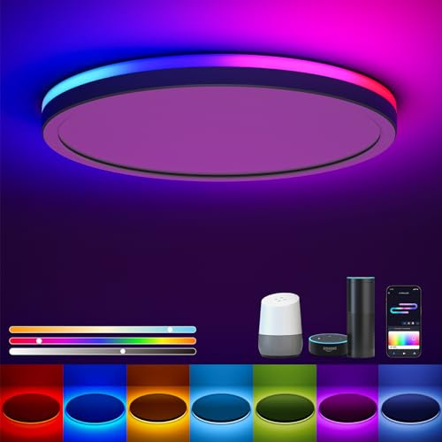 Matane Smart Deckenlampe RGB, LED Deckenleuchte Dimmbar 24W, 16 Millionen DIY Farben, Kompatibel mit Alexa & Google Assistant, RGB Deckenlampe Led für Wohnzimmer, Schlafzimmer, Kinderzimmer, Weiß 30CM
