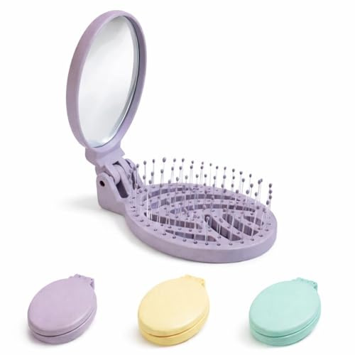 Brosse portable avec miroir pliable 9 cm, mini compacte de voyage pour mer et piscine, couleurs assorties