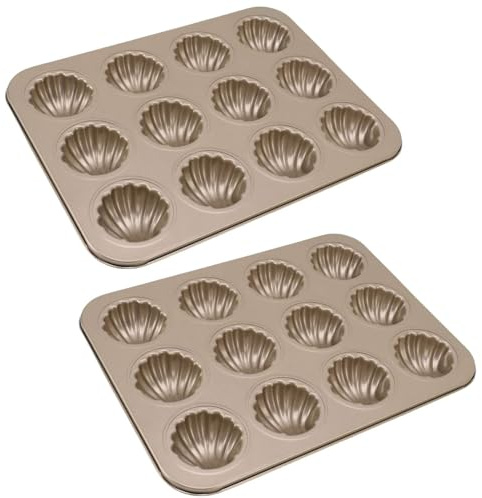Kukyller 2 stampi antiaderenti per madeleine, 12 cavità, 12 tazze, per biscotti, per madeleine, a forma di conchiglia, per biscotti, torte, cioccolato, torta al cioccolato