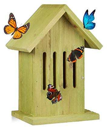 Relaxdays Schmetterlingshaus hängend, Insektenhotel für Garten, Balkon, Apollofalter, HxBxT: 25,5 x 18,5 x 12 cm, grün