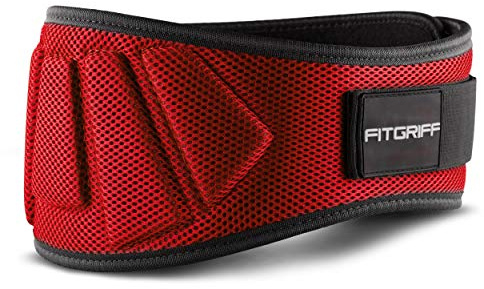 Fitgriff® tyngdlyftande bälte V1 för män och kvinnor – tyngdlyftbälte för gym, bodybuilding, vikt och crossfitträning – ryggstödbälte Röd 88cm - 97cm Circumference (Large)