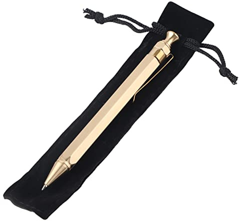 Walfront Stylo à bille en laiton massif, fabriqué à la main en cuivre et laiton - Stylo à bille à ressort - Fournitures de bureau - Écriture lisse noire