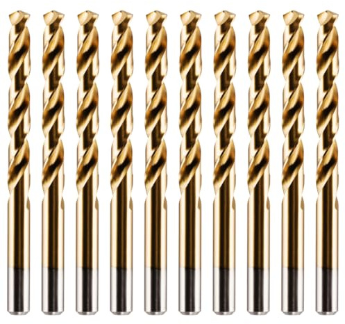 Rennie Tool - Box of 10 x 4mm HSS M2 Tin Coated Jobber Drill Bits Set | Fully Ground DIN338 Standard (4mm x 75mm (5/32)) Titanium Nitride Coated 4mm Drill Bit