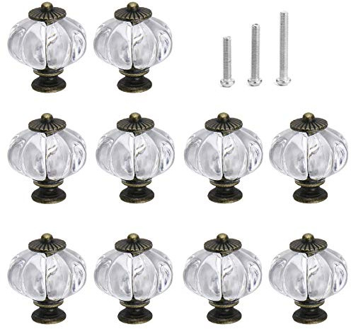 IEIK Acrylic Pumpkin Knobs, Clear Cabinet knobs Set of 10 Vintage Decorative Handles Pulls for Doors, Closet, Drawers, Dresser, Cupboard, Kitchen Furniture or Kids Room