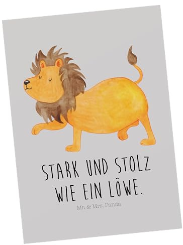 Mr. & Mrs. Panda Einladung, Grußkarte, Postkarte Sternzeichen Löwe mit Spruch - Farbe Grau Pastell