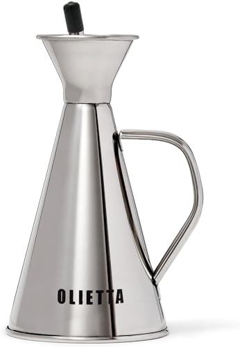 Olietta Ölflasche Tropf- und auslaufsichere aus Edelstahl 250 ml Olivenöl Flasche mit Ausgießer zum Ausgießen und Träufeln von Olivenöl - Leicht zu reinigender Öspender & Ölkanne
