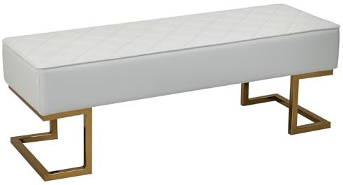 HOMCOM Sitzbank für Schlafzimmer Truhenbank Bettbank Wohnzimmer Kunstleder Metall Weiß+Gold 120 x 43 x 42 cm