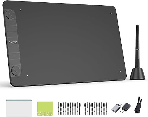 Digital Graphics Drawing Tablet, 10x6 inch VEIKK VK1060PRO with 2 Scroll Wheels, 6 Express Keys, Battery-Free Stylus with Tilt Function for Windons、Mac OS、Android And Linux