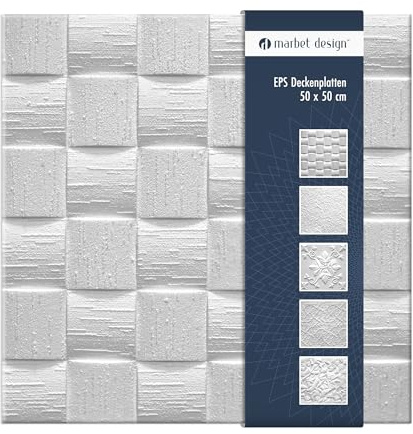Takplattor av polystyren EPS – takpaneler, lätta och robusta i modern design - (20 m² ekonomipaket Len vit 50 x 50 cm) våtrum, vit, beklädnad