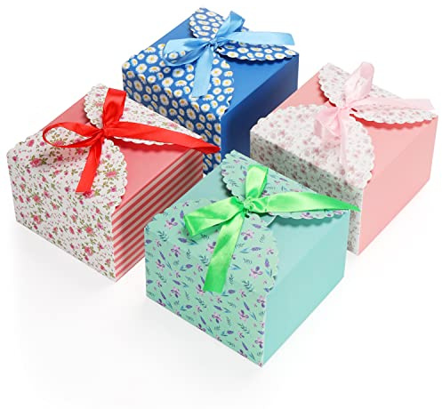 Belle Vous 20Stk Geschenkbox Set aus Pappe Quadratisch Gewellt mit Band – 15x15x9cm Pappschachteln mit Deckel - Kleine Geschenkbox für DIY Geschenk, Hochzeit, Party, Geburtstags Box, Gebäck, Seife