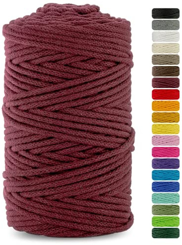 Netuno 1x Makramee Garn 5mm Burgunderrot 100m für Boho-Deko & Puffs | Kordel mit Naturkern · reißfest & hautfreundlich – für Teppiche, Körbe, Handtaschen & Schlüsselanhänger