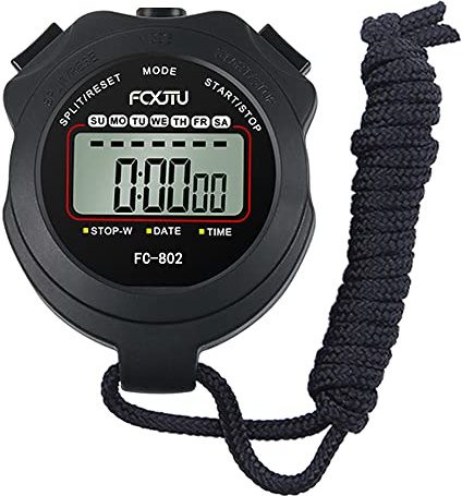 FCXJTU Sport-Stoppuhr Timer, Digitale Einzelrunde/Geteilte Erinnerung, Stoppuhr, 12/24-Stunden-Uhr, Kalender mit Alarm zum Schwimmen, Laufen, Fußballtraining, Kinder, Trainer, Schiedsrichter (swarz)