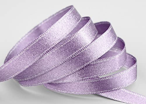 finemark 20 m x 10 mm Satinband Schimmer mit Lurex Flieder Silber doppelseitiges Schleifenband aus Satin ohne Draht weich und glänzend Geschenkband Deko Band Dekoband Dekorieren Weihnachten