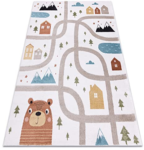 rugsx Teppich Fun Polar Kinderteppich für Babyzimmer, Spielteppiche, Kinderzimmer, Moderne, Straßen, Wald, Creme 280x370 cm