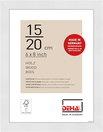 DEHA Design cornice per foto, 15 x 20 cm, legno, Bianco, cornice per fotoper posizionarein formato verticale e orizzontale, vetro sintetico, Fontana