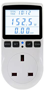 Power Meter Energy Monitor UK Plug Energy Saving Power Meter Watt Meter with Backlight LCD Display Volt Amp Tester with Overload Alarm for Home Appliances