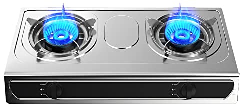 IBOWZ Plaque de Cuisson Gaz Table de Cuisson à gaz Plaque de Cuisson à gaz en Acier Inoxydable avec 2 Champs de Chauffage et Anneaux de Plaque de Cuisson en Acier Inoxydable antidérapants,pour réc