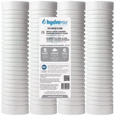 Hydrovos Filtro de agua para toda la casa de 2.5 x 10 pulgadas, 5 micras, certificado NSF, filtro de sedimentos de 10 pulgadas con vida útil del filtro de 6 meses, paquete de 4