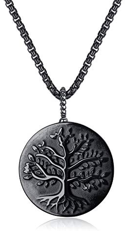 COAI Colgante árbol de la Vida en Obsidiana Cadena Acero Inoxidable