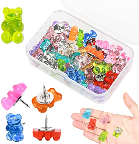 GZLCEU 40 STK Reißzwecken, Kleiner Bär Reißnägel mit 8.5 * 2.5cm Kasten für Schulen Häuser Büros DIY,Korkplatte,Pinnwand,Weltkarte,Haftnotiz(Harz/Metall)