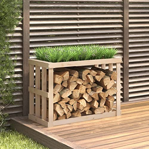 JUNZAI Outdoor-Kaminholzregal, Holzunterstand, Holzstapelhilfe, Aufbewahrung Holz, Holzregal, Brennholzregal Außen, Kaminholz Aufbewahrung, 108x52x74 cm Massivholz Kiefer