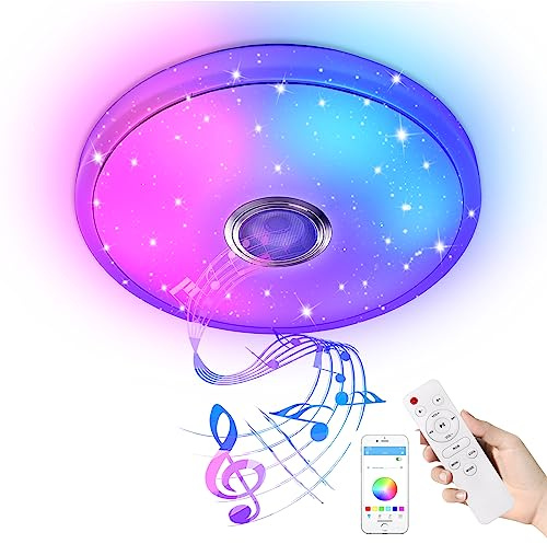 YRHome LED-taklampa 36 W dimbar intensitet Bluetooth-högtalare stjärnhimmel färg RGB fjärrkontroll eller app musikuppspelning