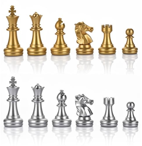 Magnetische Schachfiguren aus Kunststoff, Gold und Silber, 32 Stück