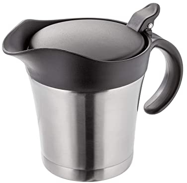 Stainless Steel Thermal Gravy Boat with Hinged Lid, Gravy Boat Jug Pot Jam Pot, Double-Walled Sauce Cup with Lid for Spreading Juice Used (450 ml Black Lid)