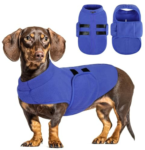 PUZAUKAL Pull pour Chien et Chat en Polaire Doux - Veste Gilet avec Harnais - Chaud pour Petit, Moyen et Grand Chien - Bleu (S)