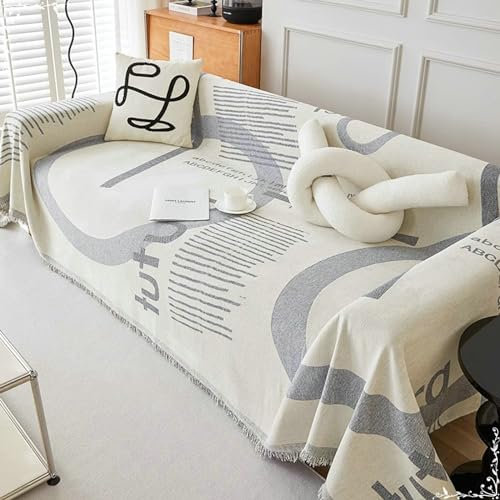 Ayoiow Couchbezug Set Couchbezug Grau 3 Sitzer Sofabezug Chenille Geometrisches Muster Mit Buchstaben