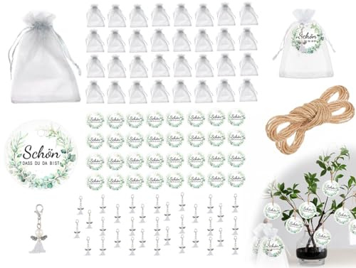 Lhbwhiz 32 Sets Schutzengel Dankeschön Gastgeschenk Set,Schutzengel Anhänger Schön Dass Du Da Bist,Papier Anhänger Organza Set,für Hochzeit Taufe Kommunion Party Verlobung DIY Kunsthandwerk Projekt