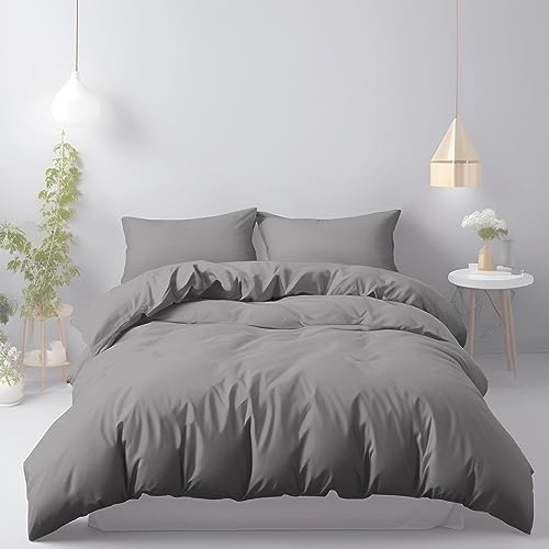 LivinEase Funda Nordica Cama 105 - Microfibra Juego de Funda de Edredon 200x200 cm y 2 Fundas de Almohada 80x80 cm - Juego de Funda nórdica Gris