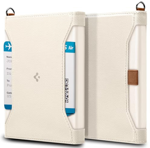 Spigen Reisepass Hülle mit RFID-Blockierung und SIM-Karten-Pin Passport Cover aus Kunstleder - Dünenbeige