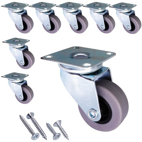SKIR'CO (8 pièces) Roulettes pour Meubles 40 mm, Roues Pivotantes, Roulettes en Caoutchouc Gris avec Plaque de Montage en Métal, Vis Incluses