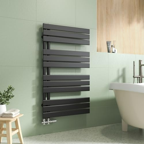 EMKE Handtuchheizkörper Flach 1041x600 mm, Badheizkörper Handtuchhalter mit Seitenanschluss, Effizienter Handtuchwärmer Handtuchtrockner Heizkörper für Bad, Schwarz, 639W