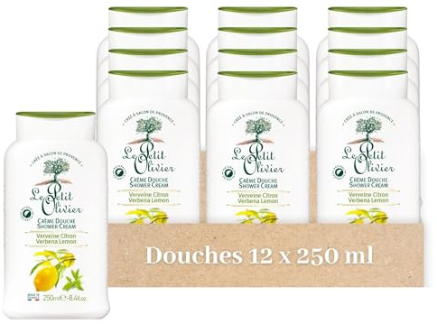 LE PETIT OLIVIER - Crème Douche Extra Douce & Hydratante (lot de 12x250ml) - Verveine Citron - PH Neutre Pour La Peau - Sans Savon, Sans Colorant - Fabriqué En France - 500 ml