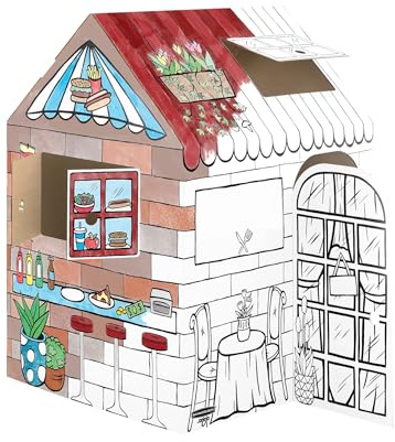 BANKERS BOX AtPlay -Treats & Eats Pappspielhaus für Kinder - Colour-In Craft Cafe Design - FSC-Zertifiziert & 100% recycelbar - Kreative Indoor-Spielhaus Spielzeug XL (81.3 x 81.3 x 121.3cm) Alter 3+
