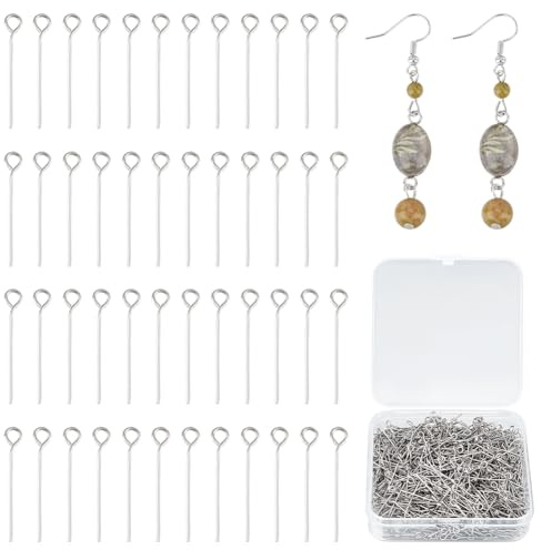 UNICRAFTALE 1000 Stück Offene Ösenstifte Edelstahl Ösenstifte 20 mm Lang Metallstifte Mit Flachem Kopf Metallkopfstifte Loch 2 mm Für Ohrringe Armbänder Anhänger Halsketten Schmuckherstellung
