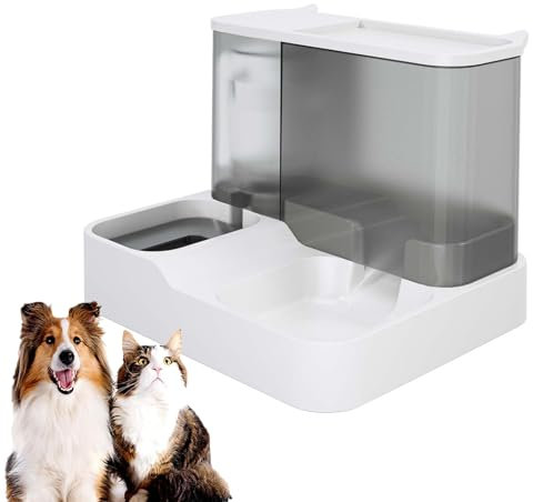 Futterspender Katze, Futter- und Wasserspender, Automatischer Futter- und Wasserspender für Katzen, Futterspender für Katzen mit großer Kapazität, Intelligenter Katzenfutter Automat (Grau)