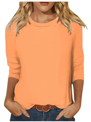 Damen Shirt 3/4 Arm Oversize| Rundhals Oberteile Langarm Langarmshirts Schwarz Longshirt Frauen Longsleeve Große Größen Tshirt Locker Elegant Langarmshirt Shirt Dreiviertelarm Mädchen