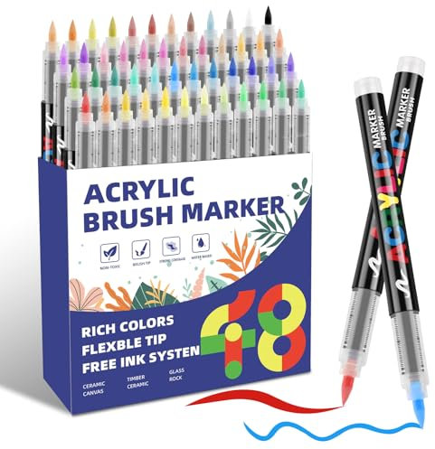 colpart Acrylmarker – 48 Farben Permanent Acrylic Paint Pens – Wasserfeste Acrylstifte für Stein, Glas, Holz, Keramik, Kunststoff und Leinwand – Direktfluss-System