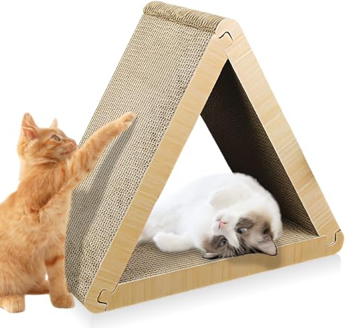 PRITOK Dreieckiger Kratzbrett für Katzen: 3er Kratzbrett Katzen Doppelseitige Kratzpappe für Katzen, Montierbarkeit Kratzbretter Katze zur Krallenpflege, Widerstandsfähig Katzen Kratzmöbel