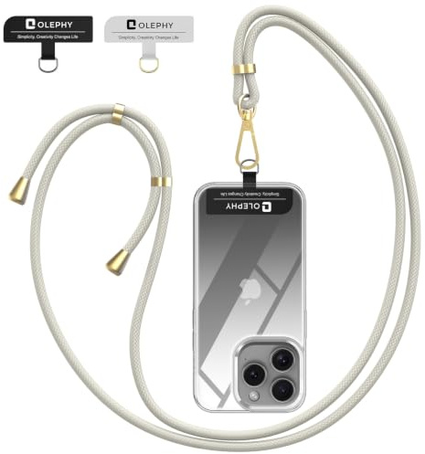 OLEPHY Crossbody Phone Lanyard Strap with 2 Pack Patchs, Adjustable Universal Nylon Neck Strap Compatible with Most Smartphones, Beige