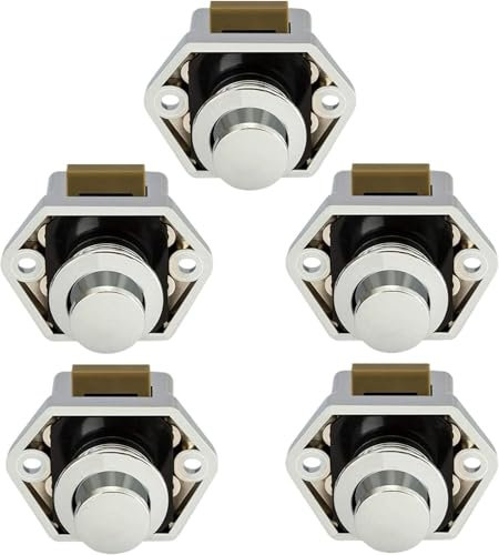 Druckknopf-Verriegelungsschlösser for Wohnmobil-Van-Schränke, 5er-Pack Schranktür-Schnappverschlüsse, Push-to-Close-Schlösser for Schubladen, ABS-Kunststoff und Metall, 20-mm-Bohrloch(Silver)