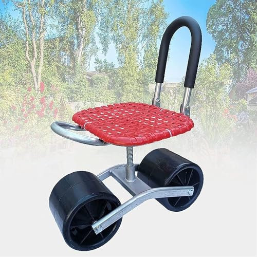 Rollbarer Gartenhocker, Gartenhocker, Rollwagen, Pflanz- und Pflückhocker, Gartenwagen, Rollroller mit Sitz, Rollsitz für den Bauernhof, Allzweckwagen für den Außenbereich (Farbe: Rot)
