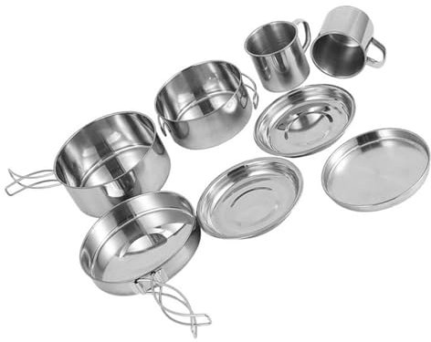 Juego de utensilios de cocina de acero – Juego de 8 ollas y sartenes de acero inoxidable | Juego de utensilios de cocina con asas táctiles | Juego de sartenes de inducción antiadherentes | Utensilios