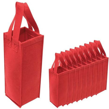 10 STK Filztasche für Weinflaschen rot mit 2 Henkeln 29,5 x 10,5 cm | Weintasche aus Filz als Geschenktüte für Rotwein, Weihnachten oder Hochzeit, kompakt und wiederverwendbar.