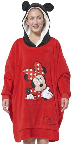 United Labels Disney Minnie Mouse Oversize Felpa con cappuccio con maniche e cappuccio da donna, colore rosso, taglia unica, Colore: rosso, Taglia unica