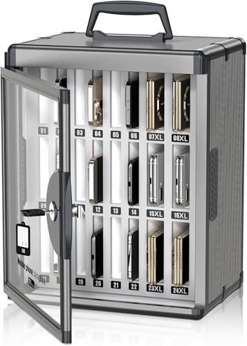 ZORVIDSON 24 Slots Cell Phone Locker, Classroom Phone Storage Cabinet with Key, 【Wall Mounted】 【Aluminum Alloy】 Phone Lock Box, Mobile Phone Lockbox with Handle for School Office Exam(Black)
